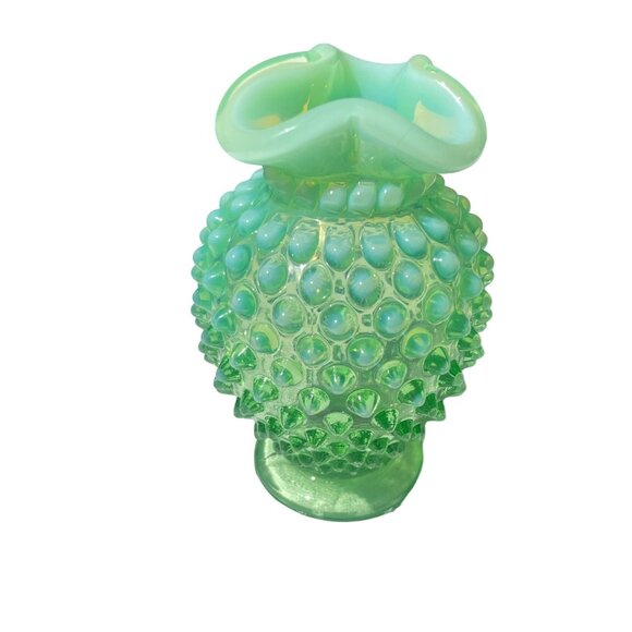 Fenton Vintage, Fuffled Edge, Fenton Vase, Pressed Glass, Opalescent   4" High b - Picture 7 of 11